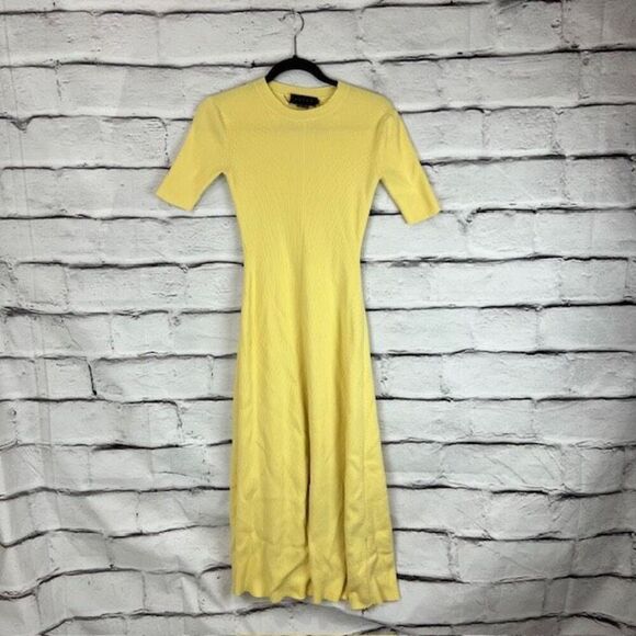 Hatch Maternity Yellow Ribbed Knit Midi Dress Size S Short Sleeve - Picture 2 of 7